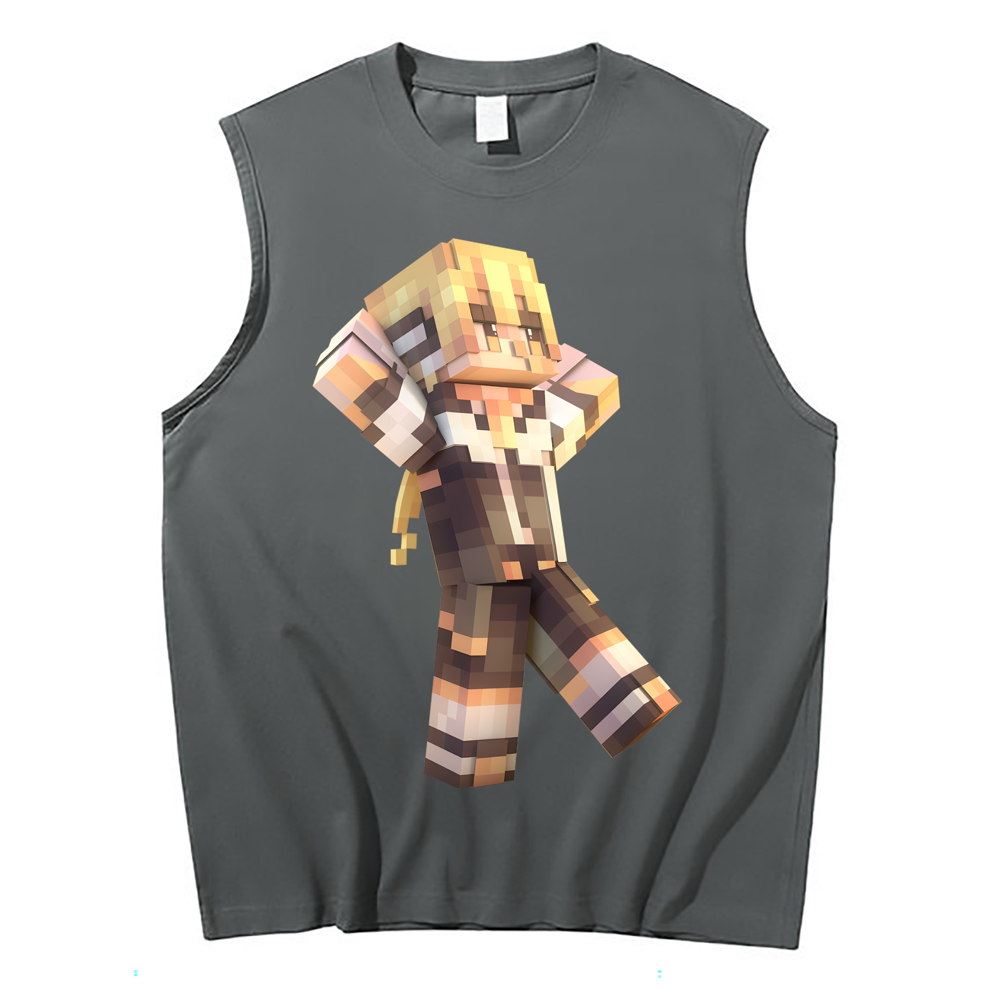 （画像用） マインクラフト ブロックの世界 Minecraft MC Block world コットン100％タンクトップ（フロントプリント）